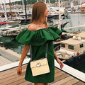 Fashion Ruffles Slash Neck Women Dress Summer Style Off Shoulder Sexy Dresses Vestidos White Pink Beach