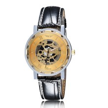 Deportes para hombre reloj de la plata esterlina de la joyería marca de relojes de cuarzo Skeleton dial banda de cuero Casual relojes relogio masculino