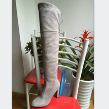 Women Suede Thigh High Boots Sexy Fashion Over the Knee Boots Platform Chunky Heels Plus Size