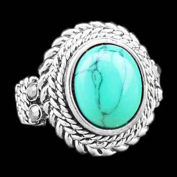 Fashion Jewelry Tibetan Alloy Antique Silver Plated Wheat Plant Oval Turquoise Bead Rings TR231