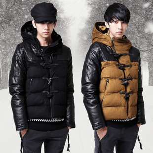 Free Shipping 2014 Winter Slim Thickening Cotton Clothes Men s Hood Patchwork Cotton Padded Jacket Male