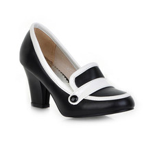 spring summer elegant women shoes thick high heels women pumps pu leather female work black / white colors shoes ladies big size