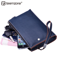 teemzone Fashion Business Handbag Men’s Wrist Strap Cowhide Genuine Leather Large capacity Wrist Clutch Bag handbag 3 size J50