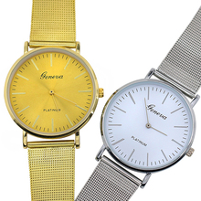 Men s Women s Geneva Mesh Band Round Dial Analog Quartz Casual Wrist Watch