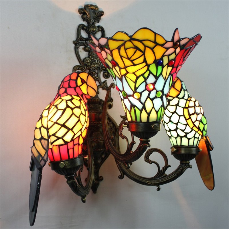 baroque art sconce wall stained glass parrot wall