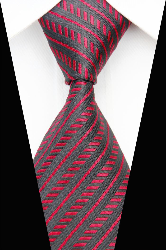 NT0543 Red Black Striped New Classic Silk Polyester Man s Jacquard Woven Necktie BusinessCasual Knitting Ties