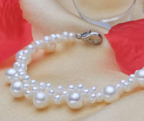 Free shipping!!!Freshwater Pearl Bracelet,sale, brass lobster clasp, with 4cm extender chain, Potato, natural, white, 2.5-3.5mm