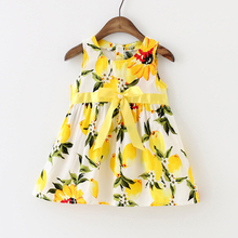New Baby Girl Dress Lemon Dress Toddler Girls Summer Baby Clothing Sleeveless Baby Dress Floral Sundress