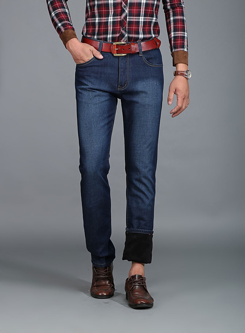 2015 Autumn Winter Fleece Men Jeans High Quality Casual Blue Mid Waist Straight Denim Jeans Long Pants Plus Size AFS JEEP 30~42 (28)
