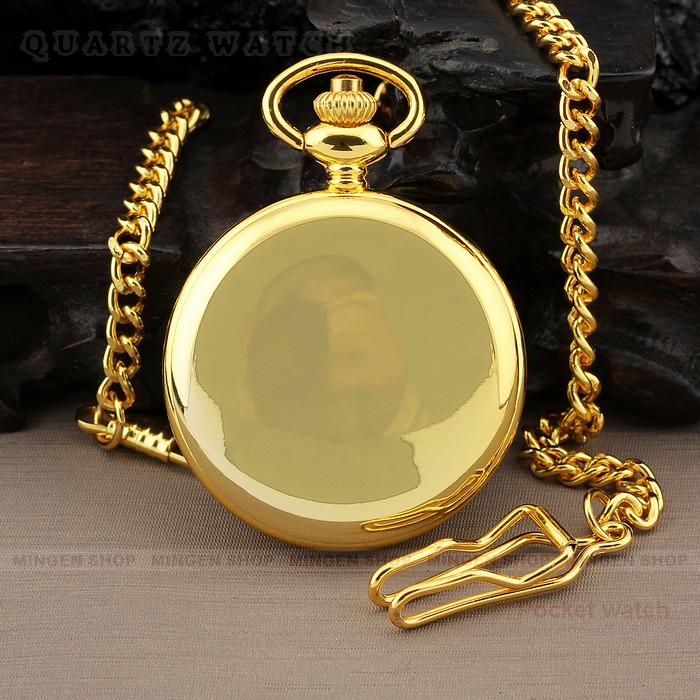 PQ094 Men s Dress Gold Round Case Quartz Pocket Watches Chain