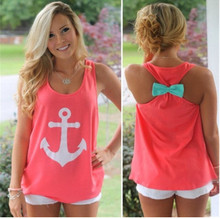 2015 Anchor Tank Tops Graphic Tee Women Back Bow Sleeveless shirt Summer Style Debardeur Woman
