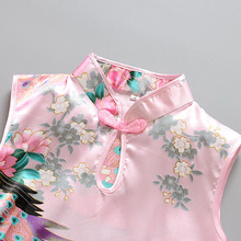 2016 Newest Chinese Style Girls Dress Fashion Flower Birds Cotton Sleeveless Summer Girl Dress Pin Dresses
