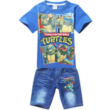 Retail Teenage Mutant Ninja Turtles Summer Clothing Set Boys Jeans T Shirt Children Mickey Kids Clothes