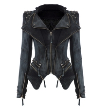 New Arrival Fashion Vintage Denim Jacket Women Motorcycle Jeans Coat Punk Spike Studded Shrug Shoulder Chaquetas