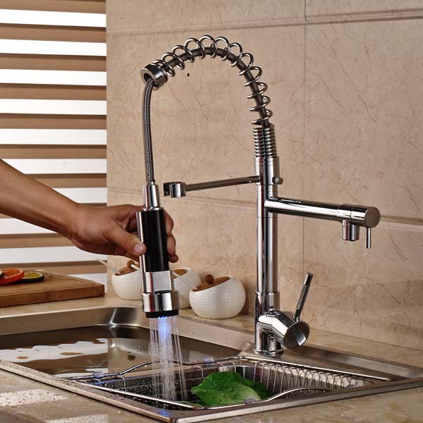 LED Chrome Brass Bathroom Basin Faucet Vanity Sink Mixer Tap Dual Sprayer Single Handle