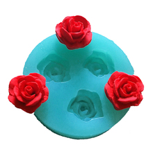Pink 1 piece free shipping 3 rose cooking tools christmas wedding decoration Silicone Mould Fondant Sugar Bow Craft