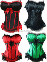 free shipping Sexy Satin Black Padded Bra Boned Lace Up Overbust Corset with Stringwalsonrockabilly