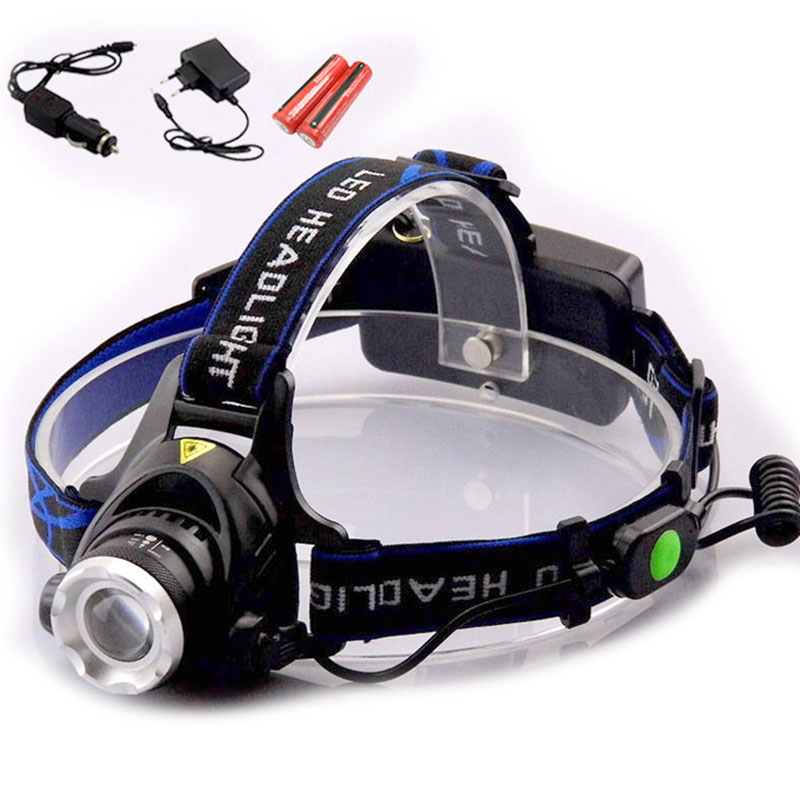 New Arrival Headlight 2000 Lumens Headlamp Linternas Cree Xml T6 Led Head Torch + Car Charger + Ac Charger+ 18650 Batteries