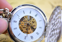 Fashion Double Open Mechanical Pockets Watch Vintage Pendant Pocket Watch Full Stainless Steel Mechanical Military Pocket
