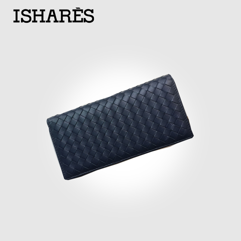 ISHARES Brand genuine leather  women long wallets female two fold  sheep leather  weave coin purse card & ID holder IS6006