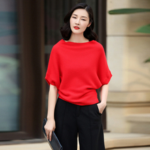Women’s fashion pullover sweater with bat-wing/half sleeve solid color 100% cashmere knitted