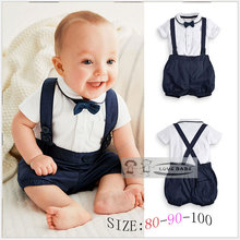 Summer Baby Clothing Cotton 2pcs Suit Short Infant Boy Gentleman Suspender Gift Sets For Newborns Christening Suits For Boys