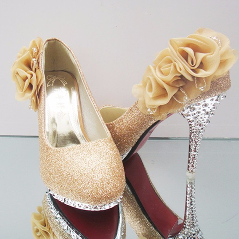 Ladies elegant Sexy pointed toe Cover heel flowers rhinestone thin high heels wedding party bride shoes women pumps big sizes 10