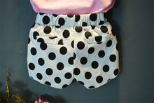 New fashion children and kids clothes set baby girls clothing set suit pink shirt dot pants