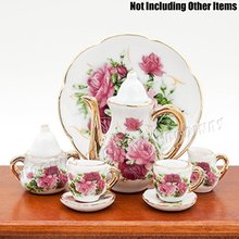 1:6 8PCS Dollhouse Porcelain Rose Tea Cup Set Miniature Beauty Flower Ceramic Decor for  1/12 Dollhouse Miniatura