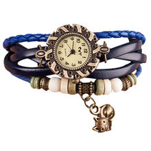 Excellent Quality 2015 New Fashion Hot Colorful Vintage women watches Weave Wrap Rivet Leather Bracelet wristwatches