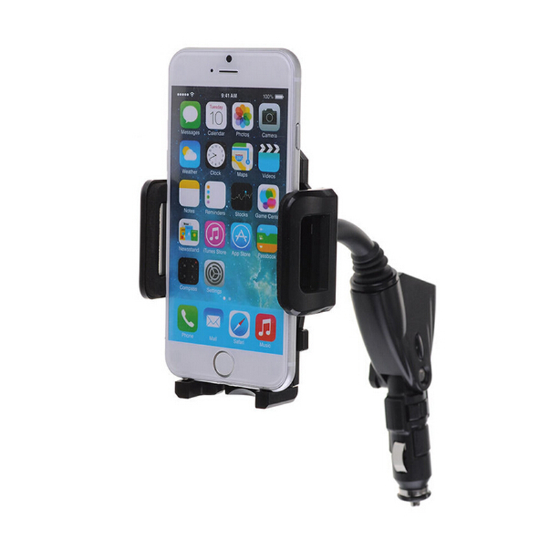 Universal Dual USB 2 Port Car Charger Cell Phone Mount Stand Holder for All Mobile Phones GPS