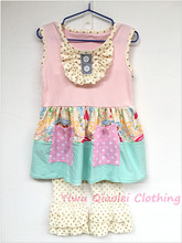 20sets/lot Mustard Remake Bib Feature Pocket Polka Dot Ruffle girls clothing Set