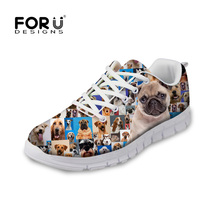 Brand Design Women Casual Shoes Breathable Ladies Trainers Shoes Pet Dog Bulldog Printing Female Walking Shoes Plus Size 35-45