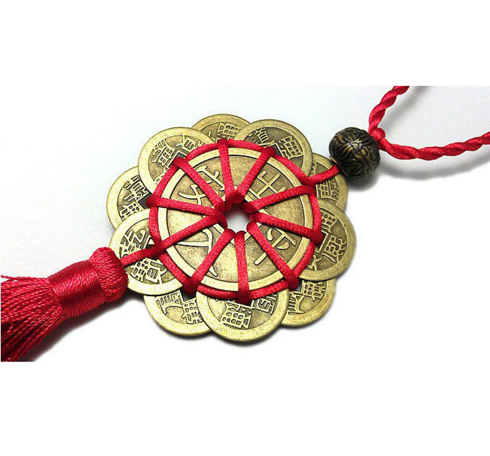Chinese 10Feng Shui Coins Knot Good Luck Wealth Health Pray Fengshui Hanger