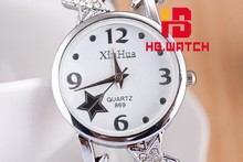 Relojes mujer 2015 Relojes de pulsera de cuarzo moda mujeres estrella rhinestone vestido Relojes para mujer pulseras y brazaletes montre femme blanco