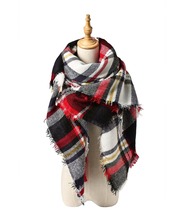 Winter Fall Fashionable Tartan Knit Soft Warm Snug Women Plaid Blanket Pashmina Colorful Scarf New Stylish Design