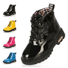 New 2015 Spring Children PU leather Martin boots Kids Boys Girls shoes Classic Patent leather Snow