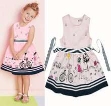 2016 Summer Girl Dress cartoon bicycle pattern Girls Kids Princess dress Brand sleeveless Party Dresses children clothing Girls
