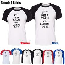 Keep Calm and Carry One Gun Rights 2nd Amendment Political funny Printed T-Shirt Men’s Boy’s Tops Blue or Black Sleeve