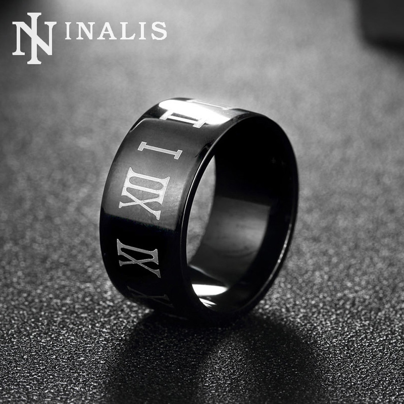 inalis high quality titanium steel cool mens ring 10mm black gold color rings for male gift roman numerals wedding band jewelry - Black Male Wedding Rings inalis high quality titanium steel cool mens ring 10mm black gold color rings for male gift roman numerals wedding band jewelry - Black Male Wedding Rings