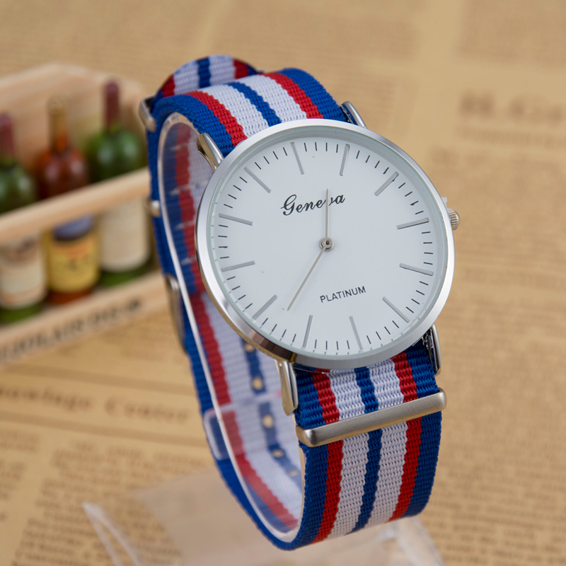 Hot Selling Fashion Luxury Brand GENEVA Nylon Strap Quartz Watches Women Men Military Wrist Watch Relogio