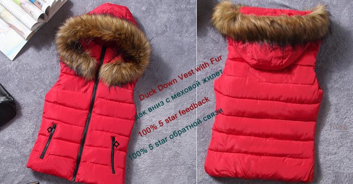 down vest with fur 0W0125 red 700