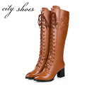 Genuine Cow Leather Black Yellow Solid Color Square Thick Women