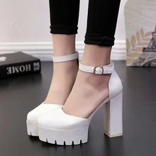 2015 spring and autumn fashion high heeled shoes 12cm strap hasp round toe platform thick heel