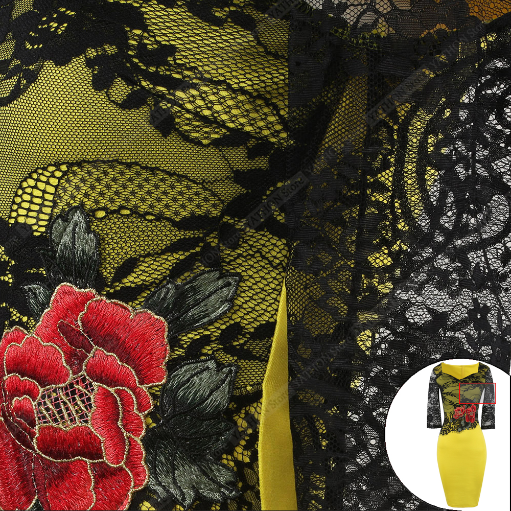 11 YATHON Plus size 5XL Embroidered Lace Bodycon Dresses For Womens Floral Pattern Hollow Out Pin Up Business Work Office Casual Sheath Pencil Special Occasion Pr