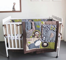 Promotion! 7PCS embroidery baby girl bedding crib sets for cot bed crib bed set,include(bumper+duvet+bed cover+bed skirt)