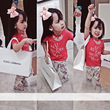 2015 New arrival Girls clothing set suits t shirt pants suit European style fashion street shoot
