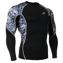 Mens Compression Shirt Outdoor Sports Base Layer 3D Print Double Sides Long Sleeves Bodybuilding MMA Gym Workout Fitness Tops