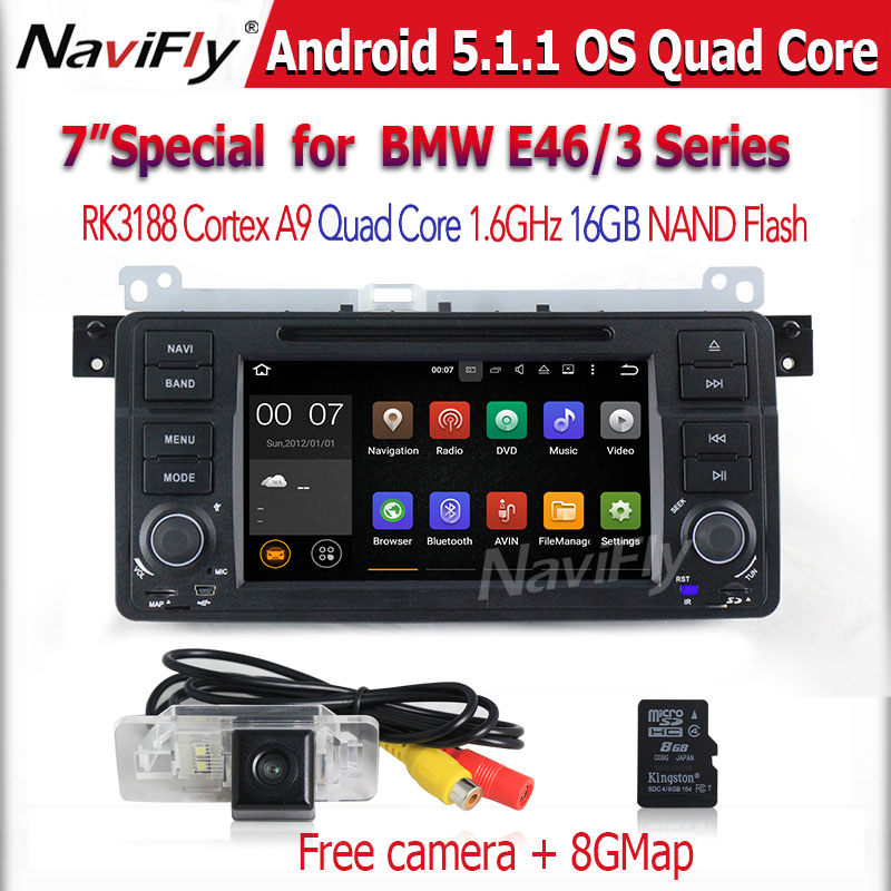 Free shipping Free Rear view camera android5.1 car gps navigator for 3 Series E46 M3 support 3G wifi functions DVD radio BT