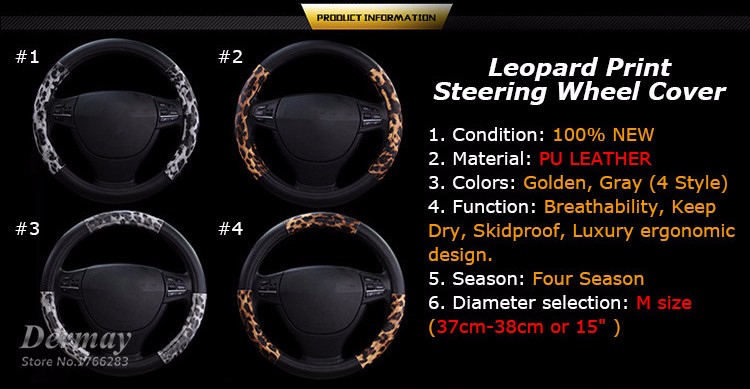 0-New arrivals fashion personalized leopard print women men black gold car steering wheel cover 4 seasons universal free shipping